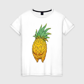 Женская футболка хлопок с принтом Ананас в Новосибирске, 100% хлопок | прямой крой, круглый вырез горловины, длина до линии бедер, слегка спущенное плечо | ананас | арт | мило | милота | рисунок | свежие фрукты | свежий продукт | свежий фрукт | фрукт | фрукты