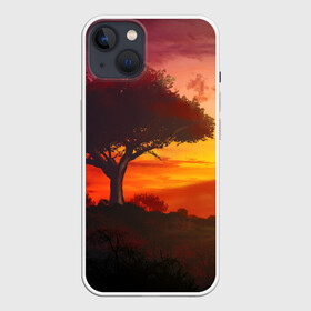 Чехол для iPhone 13 с принтом СОЛНЦЕ НАД АФРИКОЙ в Новосибирске,  |  | африка | дерево | живопись | облака | пейзаж | рассвет | рисунок | саванна