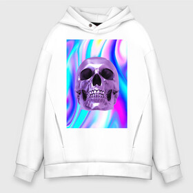 Мужское худи Oversize хлопок с принтом Skull abstraction в Новосибирске, френч-терри — 70% хлопок, 30% полиэстер. Мягкий теплый начес внутри —100% хлопок | боковые карманы, эластичные манжеты и нижняя кромка, капюшон на магнитной кнопке | абстракция | блестки | блестящий фон | металлический цвет | скулы | стильный принт | череп | яркий принт