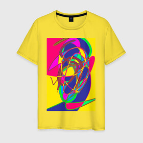 Мужская футболка хлопок с принтом Яркая абстракция в Новосибирске, 100% хлопок | прямой крой, круглый вырез горловины, длина до линии бедер, слегка спущенное плечо. | абстракция | линии | необычное | фантазия | яркое