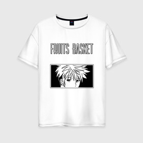 Женская футболка хлопок Oversize с принтом FRUITS BASKET / ХАЦУХАРУ СОМА в Новосибирске, 100% хлопок | свободный крой, круглый ворот, спущенный рукав, длина до линии бедер
 | anime | black haru | fruits basket | white haru | аниме | корзинка фруктов | хацухару сома | чёрный хару.