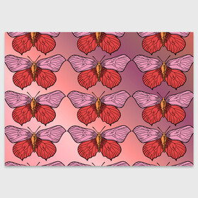 Поздравительная открытка с принтом Розовый принт с бабочками  в Новосибирске, 100% бумага | плотность бумаги 280 г/м2, матовая, на обратной стороне линовка и место для марки
 | бабочки | градиент | грустый | меланхолия | мотылек | насекомые | розовый | цветочки
