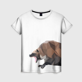 Женская футболка 3D с принтом Росомаха в Новосибирске, 100% полиэфир ( синтетическое хлопкоподобное полотно) | прямой крой, круглый вырез горловины, длина до линии бедер | животное | зверь | злость | куница | медведь | милое животное | полигональный | росомаха | собака