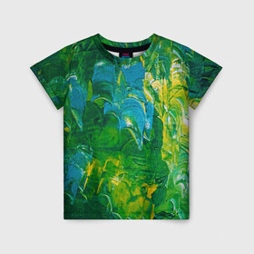 Детская футболка 3D с принтом Я вижу в Новосибирске, 100% гипоаллергенный полиэфир | прямой крой, круглый вырез горловины, длина до линии бедер, чуть спущенное плечо, ткань немного тянется | абстрактный лес | абстракция | гуашь | зеленое море | зелень | краски | лес | мазки | художества | художник | я вижу