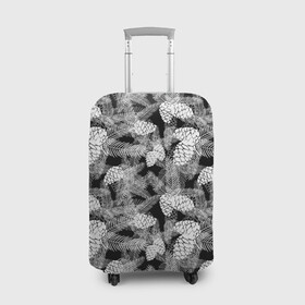 Чехол для чемодана 3D с принтом Черно-белый узор шишки в Новосибирске, 86% полиэфир, 14% спандекс | двустороннее нанесение принта, прорези для ручек и колес | Тематика изображения на принте: елка | кедровый | лесной | модный | природа | тайга | черно белый | шишки