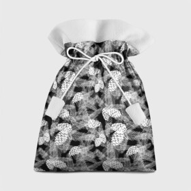 Подарочный 3D мешок с принтом Черно-белый узор шишки в Новосибирске, 100% полиэстер | Размер: 29*39 см | Тематика изображения на принте: елка | кедровый | лесной | модный | природа | тайга | черно белый | шишки