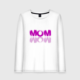 Женский лонгслив хлопок с принтом MOM - WOW! в Новосибирске, 100% хлопок |  | mom | pink | wow | вау | мама | мать | розовый | текст