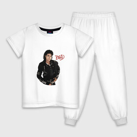 Детская пижама хлопок с принтом BAD. Майкл Джексон в Новосибирске, 100% хлопок |  брюки и футболка прямого кроя, без карманов, на брюках мягкая резинка на поясе и по низу штанин
 | Тематика изображения на принте: bad | michael jackson | бэд | король | майкл джексон | поп король