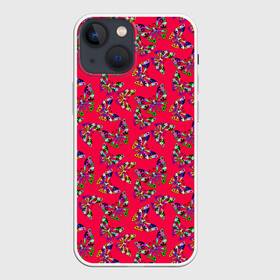 Чехол для iPhone 13 mini с принтом Бабочки на красном в Новосибирске,  |  | веселый узор | весенний | детский | для девочек | красный | летний | лето | малышам | разноцветный узор