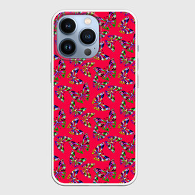 Чехол для iPhone 13 Pro с принтом Бабочки на красном в Новосибирске,  |  | веселый узор | весенний | детский | для девочек | красный | летний | лето | малышам | разноцветный узор