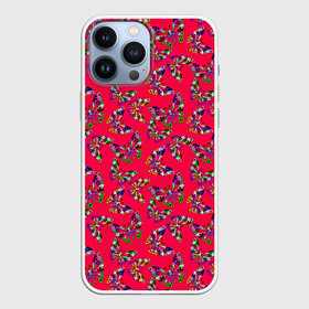 Чехол для iPhone 13 Pro Max с принтом Бабочки на красном в Новосибирске,  |  | веселый узор | весенний | детский | для девочек | красный | летний | лето | малышам | разноцветный узор