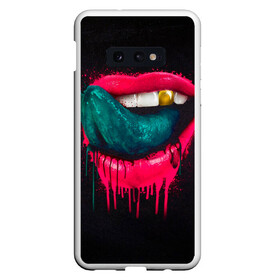 Чехол для Samsung S10E с принтом Ядовитый поцелуй в Новосибирске, Силикон | Область печати: задняя сторона чехла, без боковых панелей | арт | губы | иллюстрация | улыбка | язык