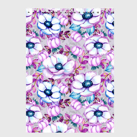 Скетчбук с принтом Анемоны - цветочный ковер в Новосибирске, 100% бумага
 | 48 листов, плотность листов — 100 г/м2, плотность картонной обложки — 250 г/м2. Листы скреплены сверху удобной пружинной спиралью | акварель | акварельный | анемон | анемоны | ковер | листья | сиреневый | цветочки | цветочный | цветы