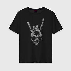 Женская футболка хлопок Oversize с принтом Рок Череп в Новосибирске, 100% хлопок | свободный крой, круглый ворот, спущенный рукав, длина до линии бедер
 | жест коза | жесты | металлист | пальцы | рок | рука | череп