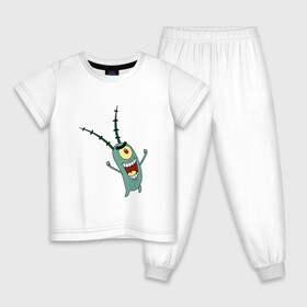 Детская пижама хлопок с принтом Планктон! в Новосибирске, 100% хлопок |  брюки и футболка прямого кроя, без карманов, на брюках мягкая резинка на поясе и по низу штанин
 | букашка | злобный учёный | одноглазый | планктон | улыбка. | шелдон джей