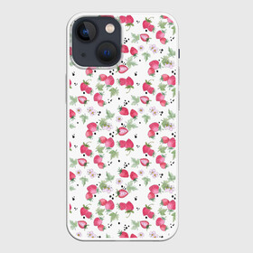 Чехол для iPhone 13 mini с принтом Акварельный узор клубника в Новосибирске,  |  | Тематика изображения на принте: акварельные ягоды | акварельный узор | детский | клубника | красные ягоды | летний | малышам