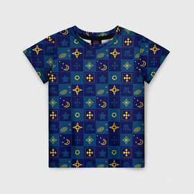 Детская футболка 3D с принтом Синий клетчатый узор-плед в Новосибирске, 100% гипоаллергенный полиэфир | прямой крой, круглый вырез горловины, длина до линии бедер, чуть спущенное плечо, ткань немного тянется | детский | звезды | космический | луна | ночь | пижамный | синий | синий и желтый