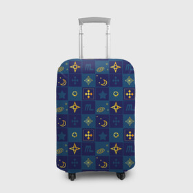 Чехол для чемодана 3D с принтом Синий клетчатый узор-плед в Новосибирске, 86% полиэфир, 14% спандекс | двустороннее нанесение принта, прорези для ручек и колес | детский | звезды | космический | луна | ночь | пижамный | синий | синий и желтый
