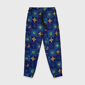 Детские брюки 3D с принтом Синий клетчатый узор-плед в Новосибирске, 100% полиэстер | манжеты по низу, эластичный пояс регулируется шнурком, по бокам два кармана без застежек, внутренняя часть кармана из мелкой сетки | детский | звезды | космический | луна | ночь | пижамный | синий | синий и желтый