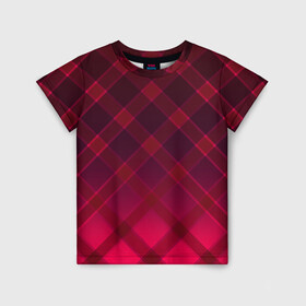 Детская футболка 3D с принтом Геометрический абстрактный узо в Новосибирске, 100% гипоаллергенный полиэфир | прямой крой, круглый вырез горловины, длина до линии бедер, чуть спущенное плечо, ткань немного тянется | абстрактный | геометрический | градиентный | клетчатый | красный | красный в клетку | плед | темный красный
