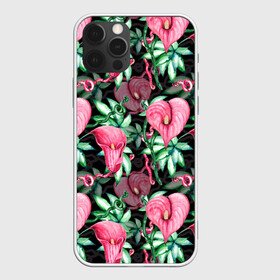 Чехол для iPhone 12 Pro Max с принтом Цветы в райском саду в Новосибирске, Силикон |  | вечерний | джунгли | калла | каллы | лианы | листва | листья | праздничный | райский | сад | темный | цветочки | цветочный | цветы