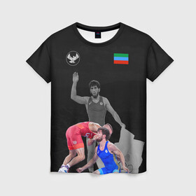 Женская футболка 3D с принтом Dagestan wrestling (Uguev) в Новосибирске, 100% полиэфир ( синтетическое хлопкоподобное полотно) | прямой крой, круглый вырез горловины, длина до линии бедер | dagestan | freestyle | team | uguev | wrestling | борьба | вольная | дагестан | завур | заур | кавказ | олимпийский | республика | сборная | угуев | федерация | хасавюрт | чемпион