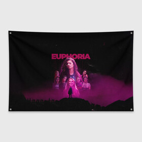 Флаг-баннер с принтом Euphoria team в Новосибирске, 100% полиэстер | размер 67 х 109 см, плотность ткани — 95 г/м2; по краям флага есть четыре люверса для крепления | euphoria | serial | джулс | зендея | ру беннетт | сериал | сериалы | хантер шефер | эйфория