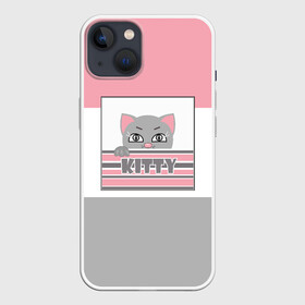 Чехол для iPhone 13 с принтом Котенок . Kitty в Новосибирске,  |  | детская иллюстрация | детский | для девочки | звезды | кот | маленький котенок | малышам | розовый | серый | серый и розовый