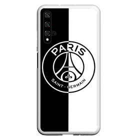 Чехол для Honor 20 с принтом ФК ПСЖ / PSG BLACK & WHITE в Новосибирске, Силикон | Область печати: задняя сторона чехла, без боковых панелей | Тематика изображения на принте: paris saint germain | psg | saint | sport | париж | псг | спорт | футбол