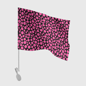 Флаг для автомобиля с принтом Темно-розовый горох на черном  в Новосибирске, 100% полиэстер | Размер: 30*21 см | в горошек | горох | малиновый | ретро | розовый горох | розовый и черный | черный