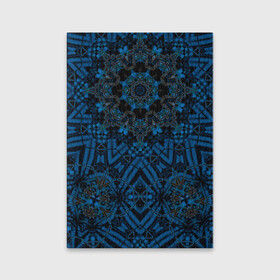 Обложка для паспорта матовая кожа с принтом Черно-синяя мандала .  в Новосибирске, натуральная матовая кожа | размер 19,3 х 13,7 см; прозрачные пластиковые крепления | калейдоскоп | круглый | модный | орнамент | синий | современный | темно синий | этнический