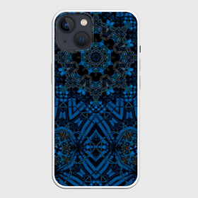 Чехол для iPhone 13 с принтом Черно синяя мандала . в Новосибирске,  |  | калейдоскоп | круглый | модный | орнамент | синий | современный | темно синий | этнический