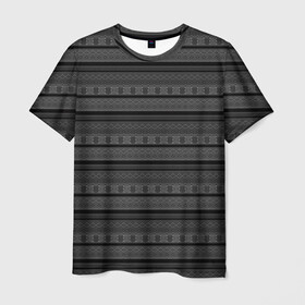 Мужская футболка 3D с принтом Темный серый орнамент  в Новосибирске, 100% полиэфир | прямой крой, круглый вырез горловины, длина до линии бедер | Тематика изображения на принте: абстрактный | геометрический | молодежный | орнамент | полосатый орнамент | серый | серый и черный | современный | темный