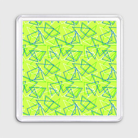 Магнит 55*55 с принтом Абстрактный неоновый зеленый в Новосибирске, Пластик | Размер: 65*65 мм; Размер печати: 55*55 мм | Тематика изображения на принте: абстрактный | геометрический | детский | зеленый | летний | неоновый | ретро | треугольники