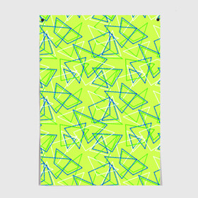 Постер с принтом Абстрактный неоновый зеленый в Новосибирске, 100% бумага
 | бумага, плотность 150 мг. Матовая, но за счет высокого коэффициента гладкости имеет небольшой блеск и дает на свету блики, но в отличии от глянцевой бумаги не покрыта лаком | абстрактный | геометрический | детский | зеленый | летний | неоновый | ретро | треугольники