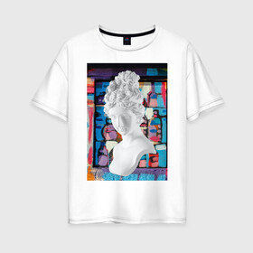 Женская футболка хлопок Oversize с принтом Bust в Новосибирске, 100% хлопок | свободный крой, круглый ворот, спущенный рукав, длина до линии бедер
 | бюст | граффити | девушка | женщина | статуя | стена | стильный принт | уличный стиль | яркая стена