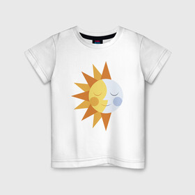 Детская футболка хлопок с принтом Sun and Moon в Новосибирске, 100% хлопок | круглый вырез горловины, полуприлегающий силуэт, длина до линии бедер | alien | mars | moon | nasa | астероид | астронавт | астрономия | вселенная | гагарин | галактика | земля | илон маск | комета | космонавт | космос | луна | марс | наса | небо | нло | планета | пришелец | ракета