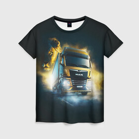 Женская футболка 3D с принтом Man Leon в Новосибирске, 100% полиэфир ( синтетическое хлопкоподобное полотно) | прямой крой, круглый вырез горловины, длина до линии бедер | man | man truck | man грузовик | truck | trucks | грузовик | грузовики | дальнобои | дальнобой | дальнобойщик | мен | мен грузовик | фура | фуры