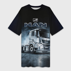 Платье-футболка 3D с принтом Man фура в Новосибирске,  |  | man | man truck | man грузовик | truck | trucks | грузовик | грузовики | дальнобои | дальнобой | дальнобойщик | мен | мен грузовик | фура | фуры