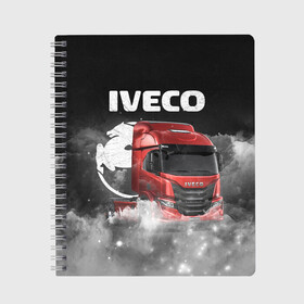 Тетрадь с принтом Iveco truck в Новосибирске, 100% бумага | 48 листов, плотность листов — 60 г/м2, плотность картонной обложки — 250 г/м2. Листы скреплены сбоку удобной пружинной спиралью. Уголки страниц и обложки скругленные. Цвет линий — светло-серый
 | Тематика изображения на принте: iveco | iveco truck | iveco грузовик | truck | trucks | грузовик | грузовики | дальнобои | дальнобой | дальнобойщик | ивеко | ивеко грузовик | фура | фуры