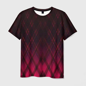 Мужская футболка 3D с принтом Геометрический градиентный фон в Новосибирске, 100% полиэфир | прямой крой, круглый вырез горловины, длина до линии бедер | Тематика изображения на принте: абстрактный | вишневый | геометрический | градиентный | клетка | красный | модный | плед | современный