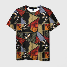 Мужская футболка 3D с принтом Разноцветные заплатки  в Новосибирске, 100% полиэфир | прямой крой, круглый вырез горловины, длина до линии бедер | flaps | patchwork | деревенский | заплатки | модный | популярный | пэчворк | разноцветный | рустик | этнический