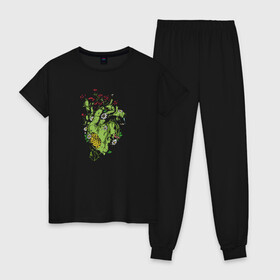 Женская пижама хлопок с принтом Сердце - улей в Новосибирске, 100% хлопок | брюки и футболка прямого кроя, без карманов, на брюках мягкая резинка на поясе и по низу штанин | насекомые | природа | психоделика | пчелы | растение | сердце | трип | улей