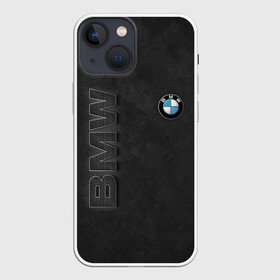 Чехол для iPhone 13 mini с принтом BMW LOGO AND INSCRIPTION в Новосибирске,  |  | bmw | авто | автомобиль | бмв | логотип | марка | машина | надпись | текстура