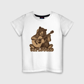 Детская футболка хлопок с принтом Медведь играет на гитаре в Новосибирске, 100% хлопок | круглый вырез горловины, полуприлегающий силуэт, длина до линии бедер | Тематика изображения на принте: гитара | медведь | медвежонок | миша | мишка | музыкант