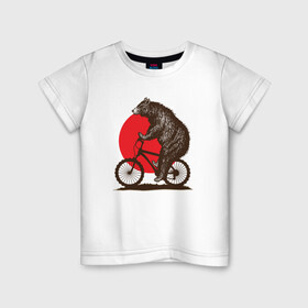 Детская футболка хлопок с принтом Медведь на велосиеде в Новосибирске, 100% хлопок | круглый вырез горловины, полуприлегающий силуэт, длина до линии бедер | вело | велосипед | медведь | солнце | спорт | япония