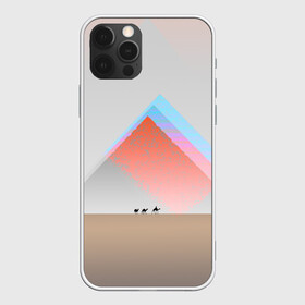 Чехол для iPhone 12 Pro с принтом Пустынный мираж в Новосибирске, силикон | область печати: задняя сторона чехла, без боковых панелей | Тематика изображения на принте: верблюды | глюк | караван | пирамиды | путник | треугольник | цветовой шум