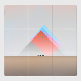 Магнитный плакат 3Х3 с принтом Пустынный мираж в Новосибирске, Полимерный материал с магнитным слоем | 9 деталей размером 9*9 см | верблюды | глюк | караван | пирамиды | путник | треугольник | цветовой шум