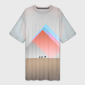 Платье-футболка 3D с принтом Пустынный мираж в Новосибирске,  |  | Тематика изображения на принте: верблюды | глюк | караван | пирамиды | путник | треугольник | цветовой шум