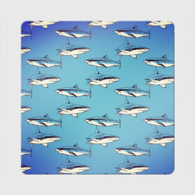 Магнит виниловый Квадрат с принтом Акулы Паттерн в Новосибирске, полимерный материал с магнитным слоем | размер 9*9 см, закругленные углы | shark | акулы | иллюстрация | морские жители | морские обитатели | паттерн | рисунок | рыбы